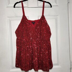 Torrid Red Peplum Sequin V-Neck Tank - Size: 1 (1X – 14W/16W)